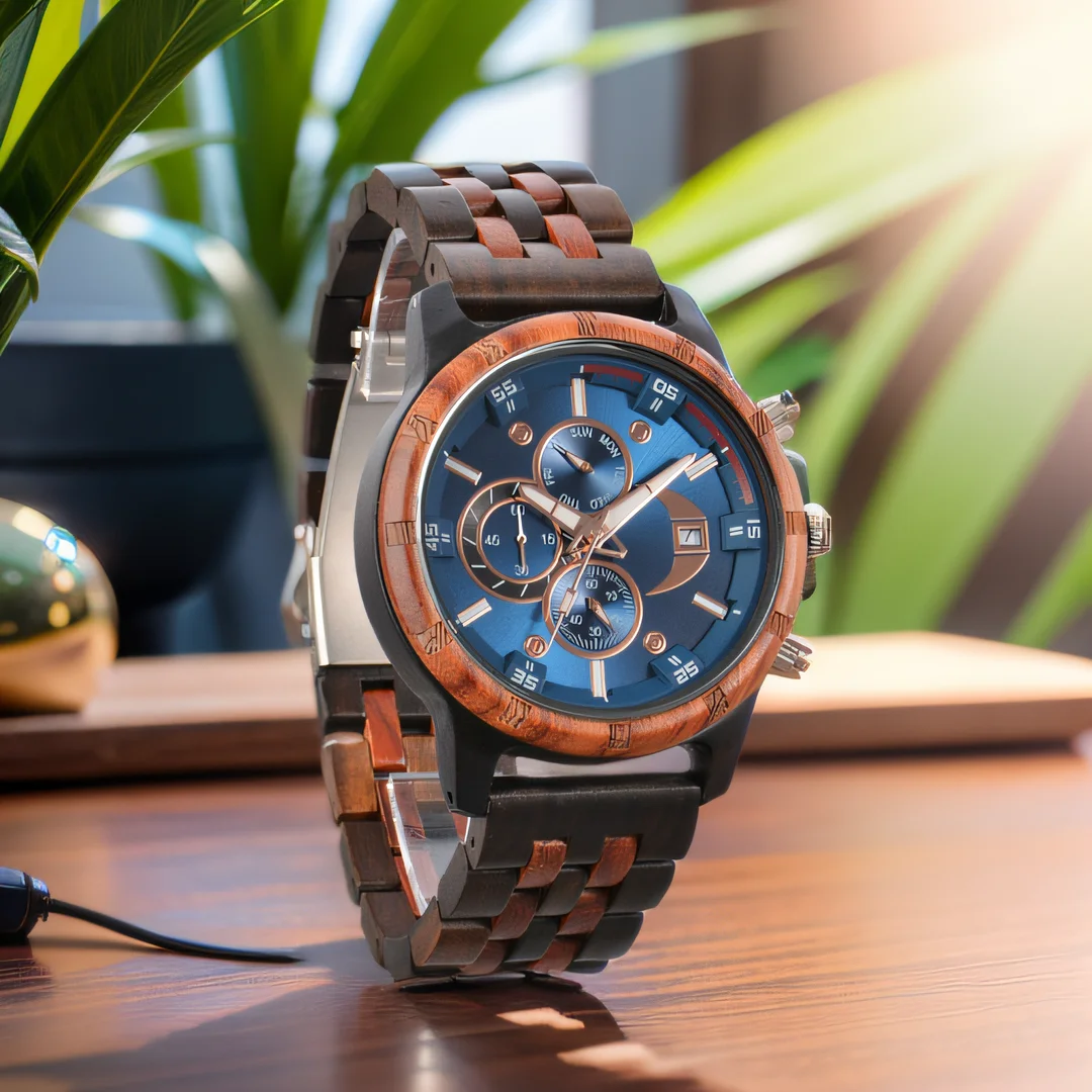 Men\'s Wooden Wrist Watches for Men Chronograph Fashion Wristwatches Business Blue Wood Mens Watches Clock reloj madera hombre