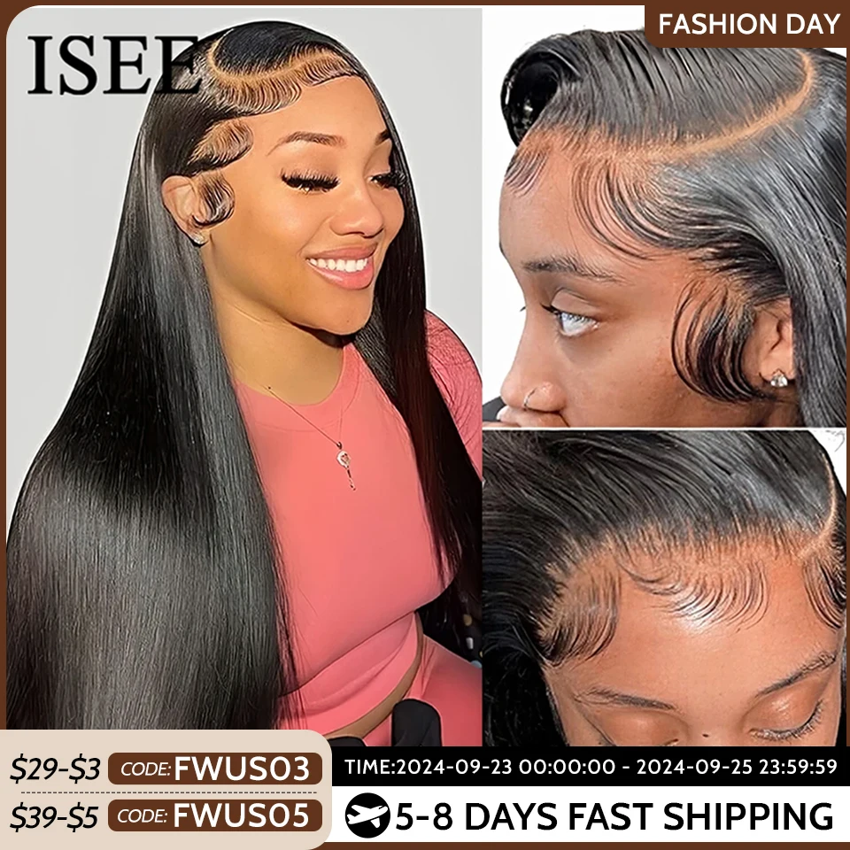 ISEE HAIR Wig Malaysian Straight 13x4 HD Lace Frontal Wig Pre Bleached Knots Wigs For Women 4x4 Lace Wig Human Hair Wigs