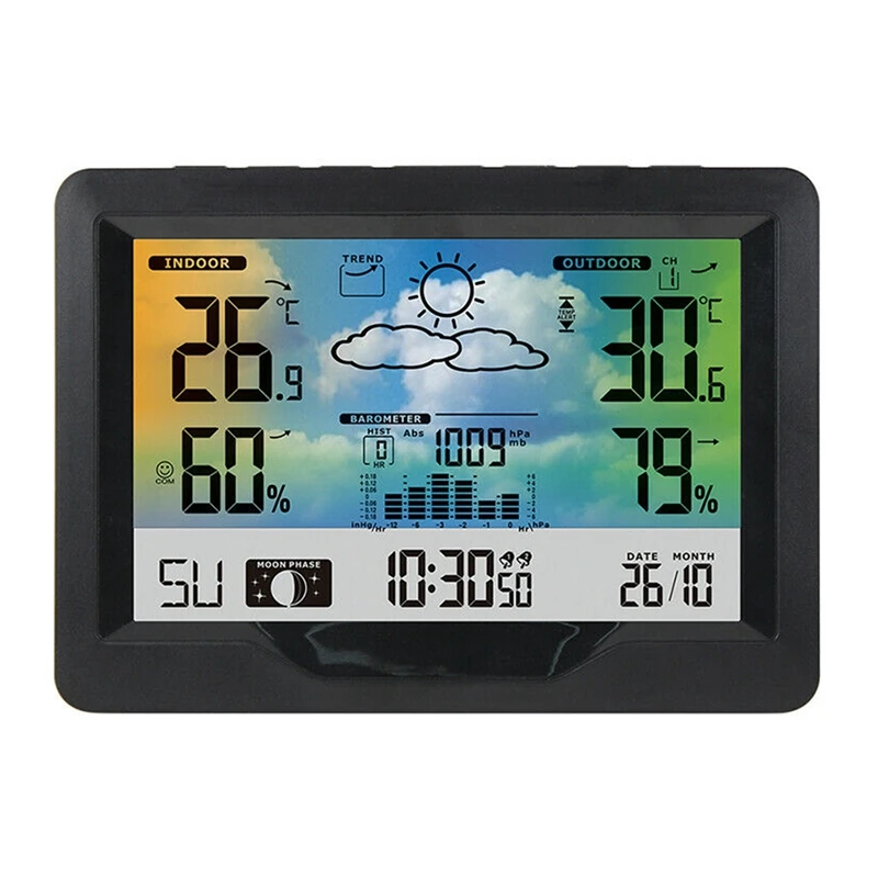 3383F Weather Station Temperature Humidity Meter Indoor Outdoor Hygrometer Weather Forecast Snooze Function Clock