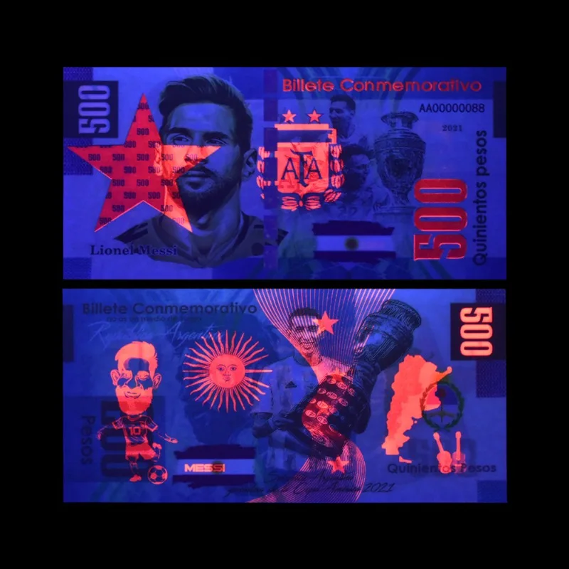 5 ~ 100 قطعة نسخة ميسي 500 فواتير مقتنيات الأوراق النقدية البلاستيكية مع أرقام تسلسلية مختلفة