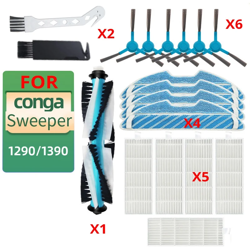 

Suitable For Conga 1290 1390 Sweeper Accessories Side Brush Main Brush Filter Mop Cloth Replacement Kit Brush-A58E