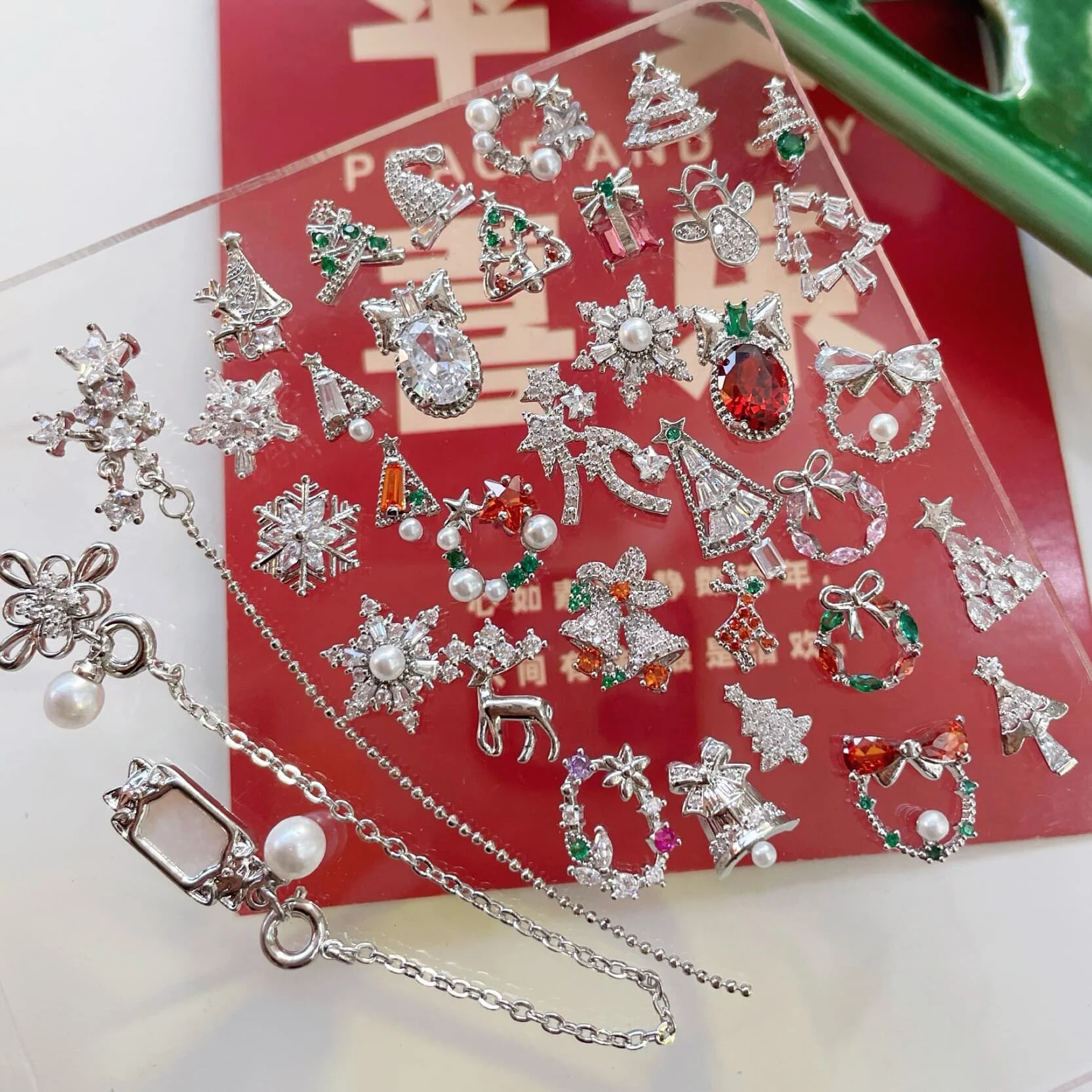 10pcs Christmas Themed Zircon Nail Art Decorations Silver Tree Bell Santa Snowflake Elk Jewelry Charms for Nails Accessories