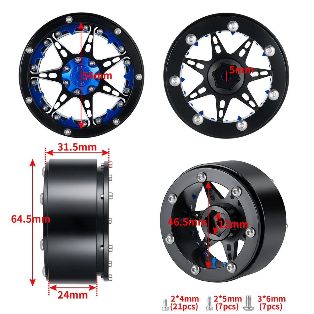 YEAHRUN-llanta de cubo de rueda Beadlock de 2,2 "y neumáticos de goma para Axial SCX10 RC Crawler Car TRX4 TRX6 D90 Wraith AXI03007, piezas