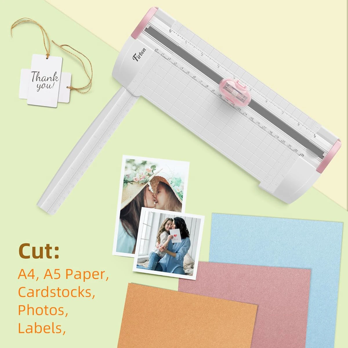 قاطعة ورق 3 في 1 بشفرة مستقيمة وشفرة تجعد وشفرة ثقب، قاطعة A5 مقاس 9 بوصة - مدمجة ومحمولة (وردي) #5