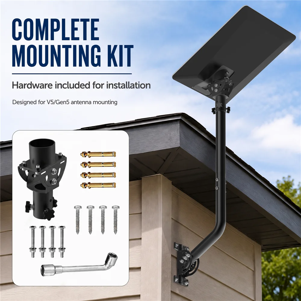 Starlink V5 Long Mount Bracket,160° Adjustable Tilt,Roof Wall Pole Mount,Heavy-Duty Metal Kit, for Starlink Gen 5 Dish Install