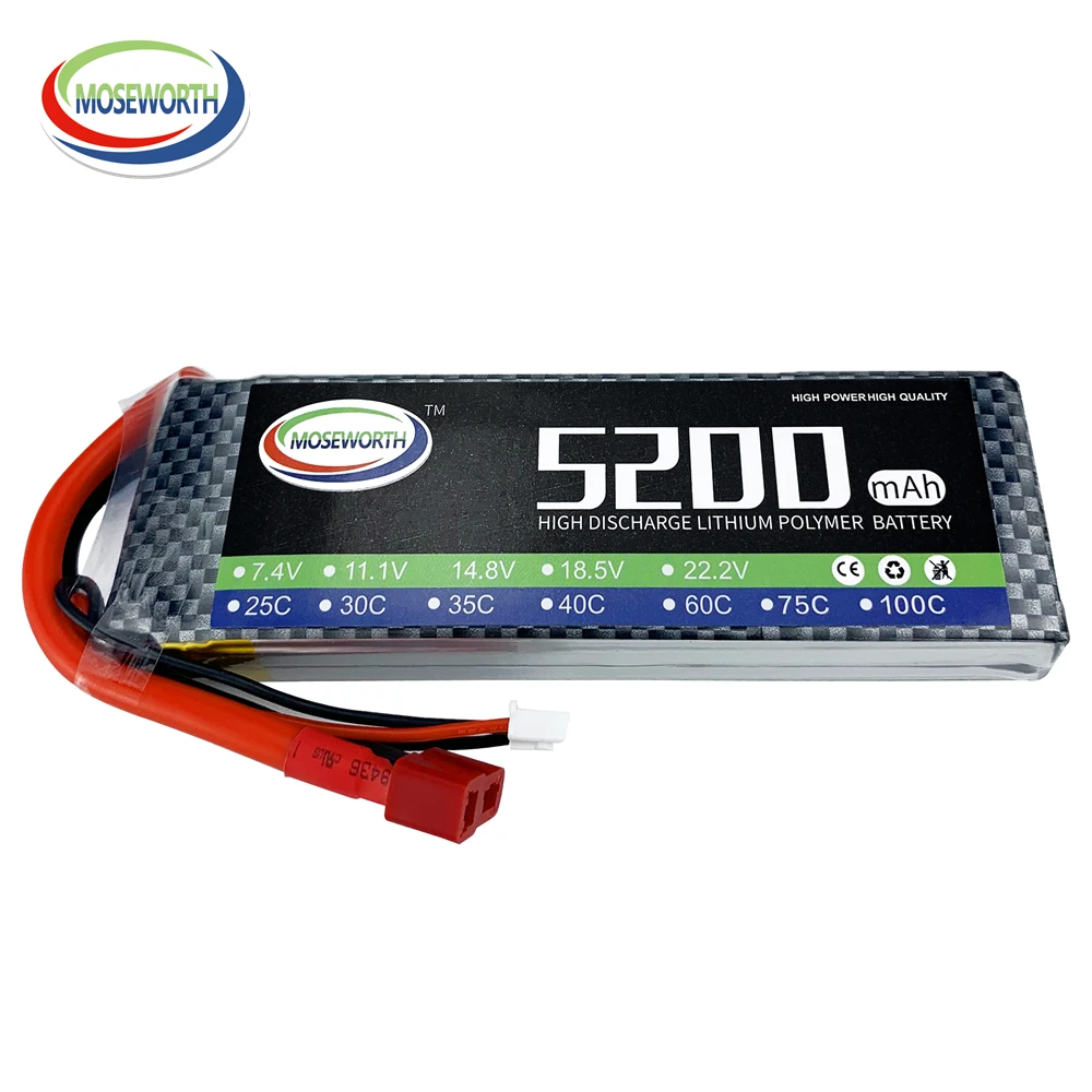 

2S 3S 4S 5S 6S Lipo Battery 5200mah 7.4V 11.1V 14.8V 18.5V 22.2V Lipo Battery 5200mAh For RC Car Boat Truck Helicopter Airplane