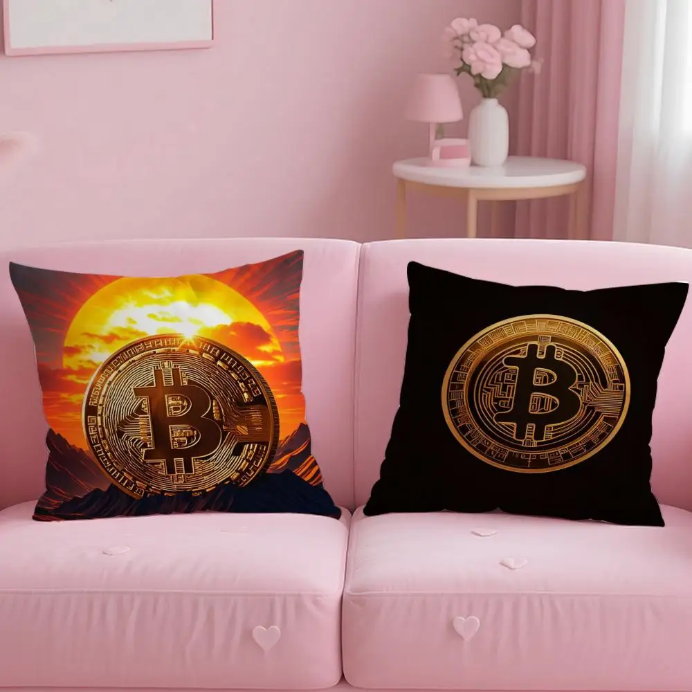 Classic Virtual Currency Bitcoin Cushion Cover Soft & Easy-Wash Pillow Case – Versatile for Couch, Bed, Travel and Office