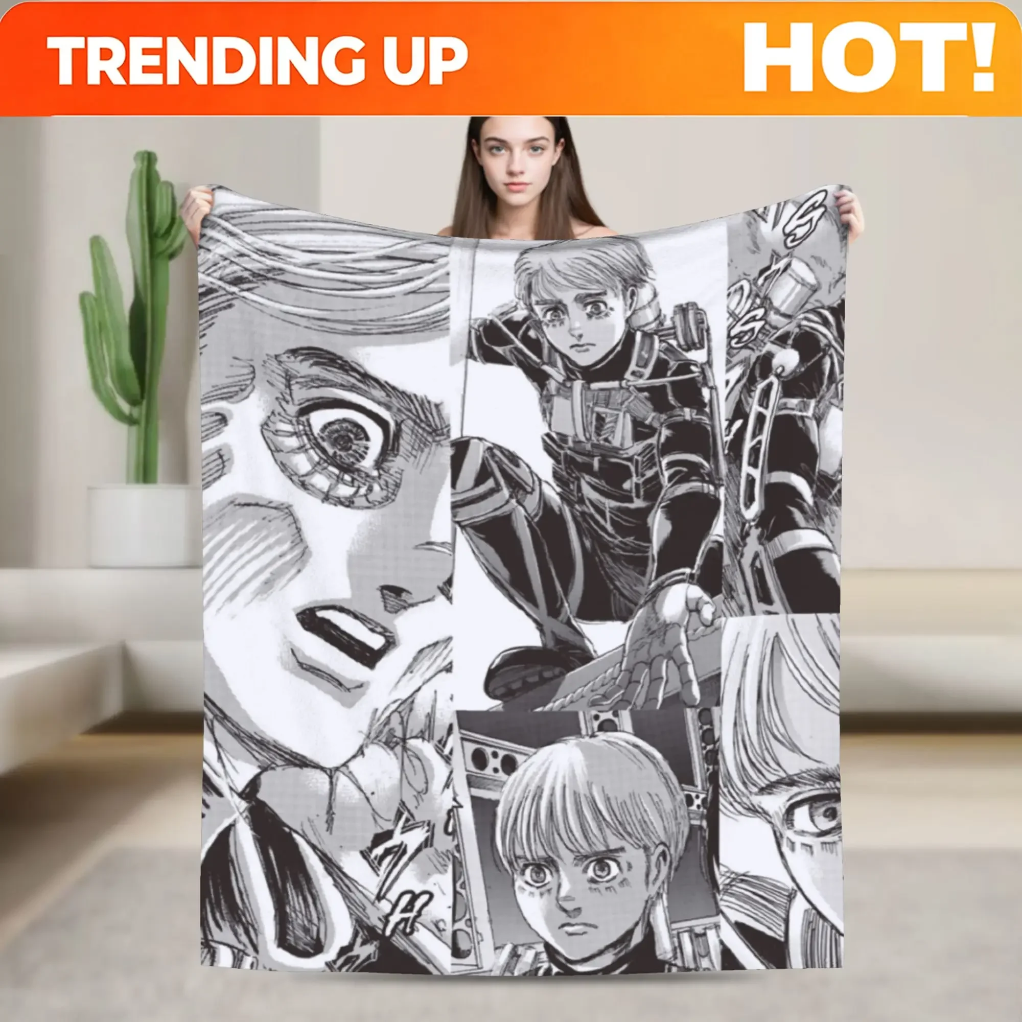 Custom Armin Arlert Attack On Titan Blanket Velvet Winter Portable Super Soft Throw Blanket For Bedding Car Bedding Throws