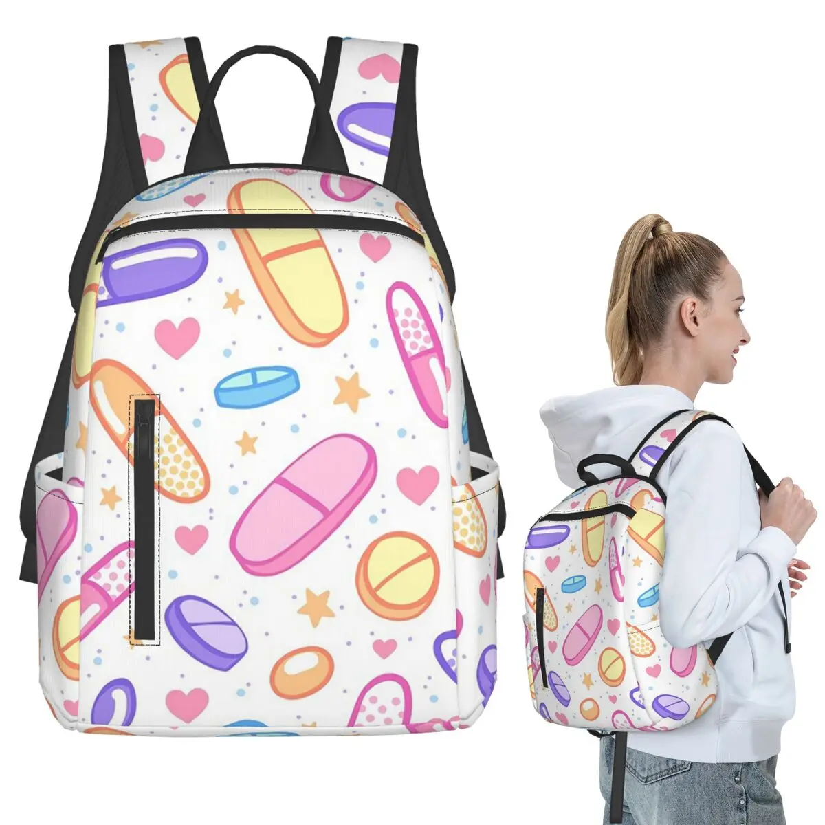 

Magical Cartoon Pill Colorful Pattern Backpack Student BookBag Children School Bag Laptop Shoulder Bags Boys Girls
