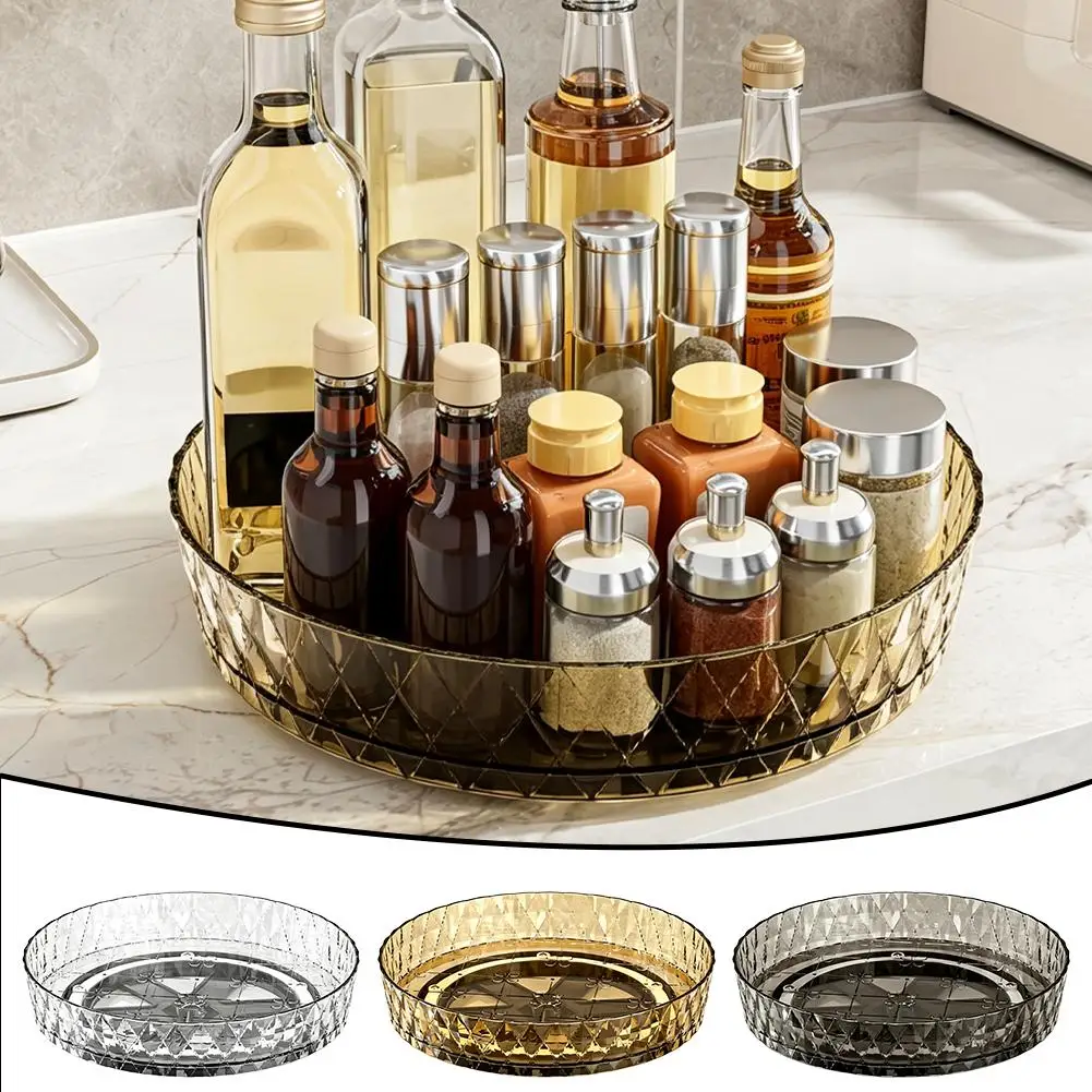Transparent Round 360 Rotating Tray with Base Kitchen Organizer Pantry Cabinet Turntable Space Saving Spice Rack Office