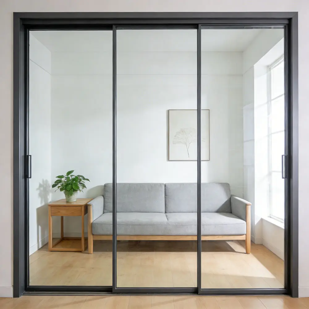 Household Wood Grain Color Rust Proof Aluminum Frame Glass Door with Lock Sliding Patio Door High Quality Panoramic Sliding Door