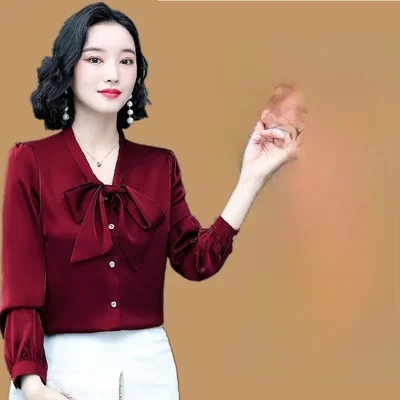 Authentische Seide Damen irt Frühling Herbst Maßgeschneiderte gerade Schnitt lange Sve Knoten reine Farbe Pendeln Sle