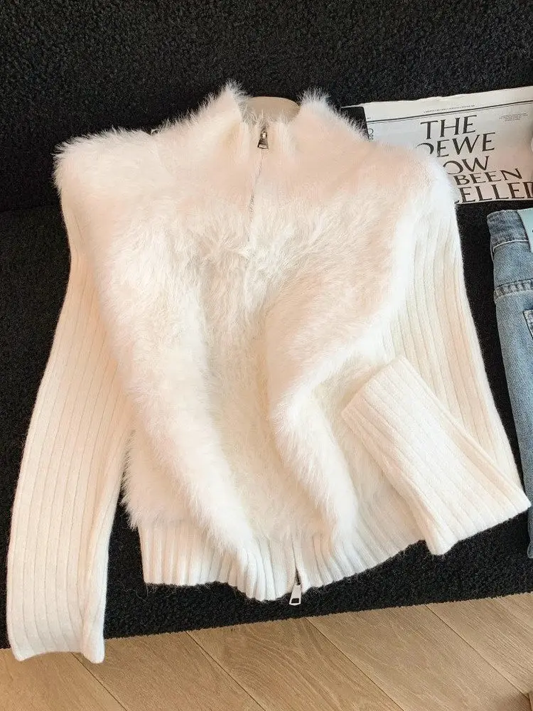 

Fur Collar Pullovers For Man Winter Solid-Color Plush Minimalist Office Business Elegant Irish Italian Blend Premium Wear Woole