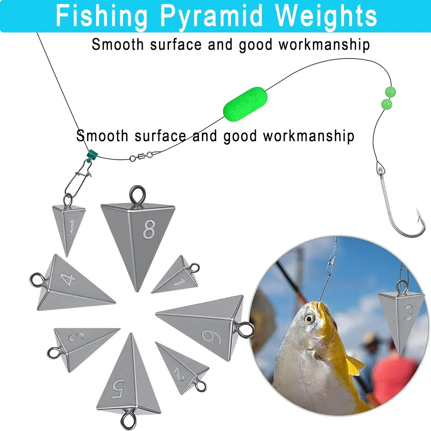 

Pyramid Sinkers for Surf & Saltwater Fishing Weights - Durable Lead Fishing Sinkers, 1-16oz, Assortment Packs.