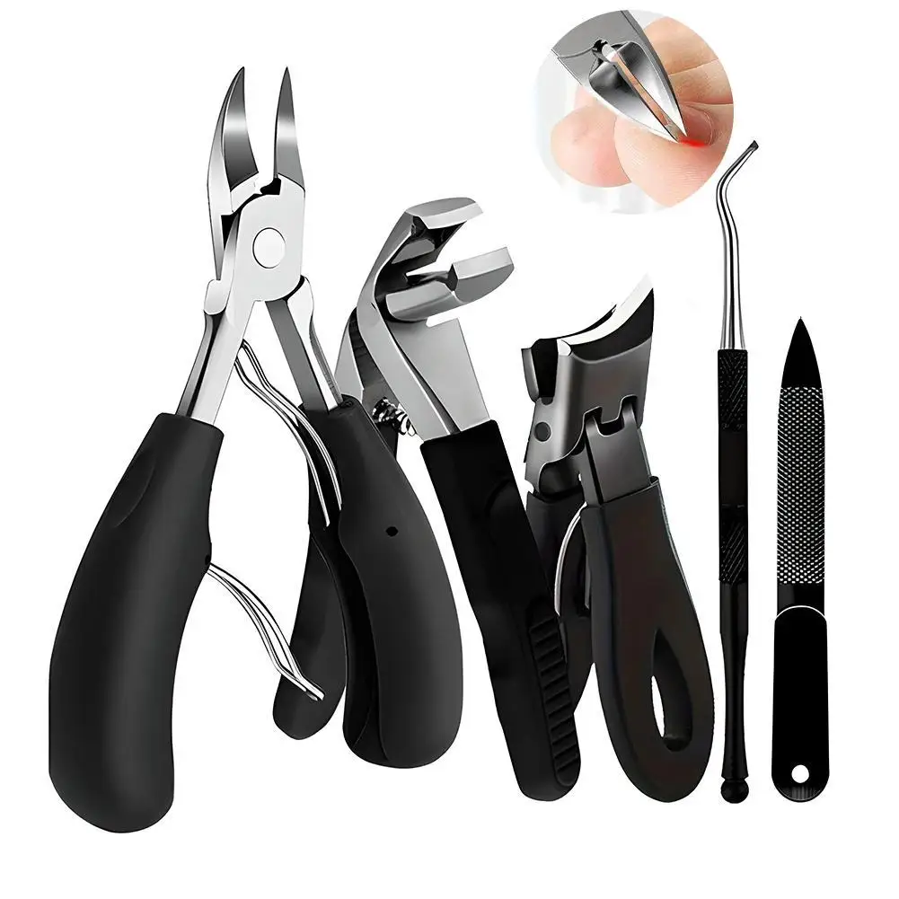 

5pcs Professional Heavy-Duty Toenail Clipper Set For Ingrown & Thick Toenails, Stainless Steel Concave Modern Style With
