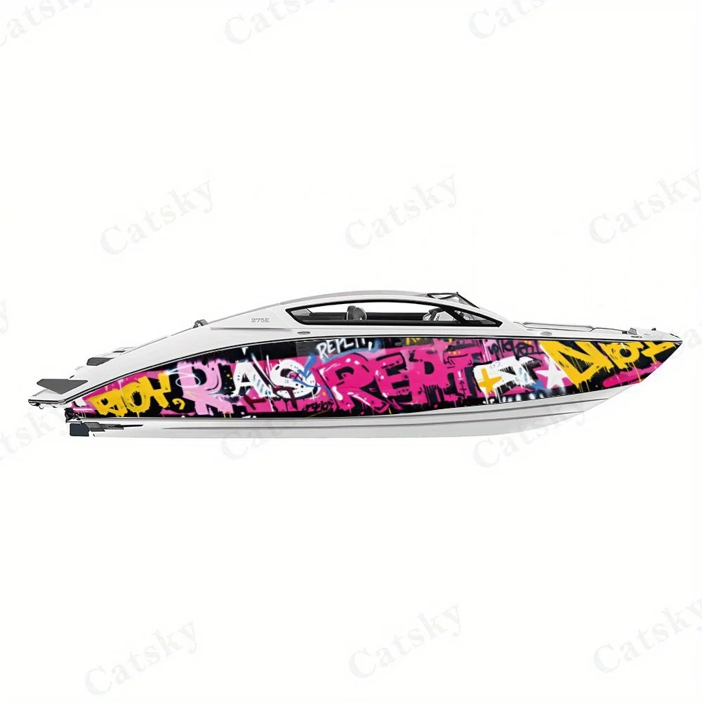 Pink and Yellow Graffiti Boat sticker vinyl ship pontoon deck Boat fishing decorative pontoon boats decal 5
