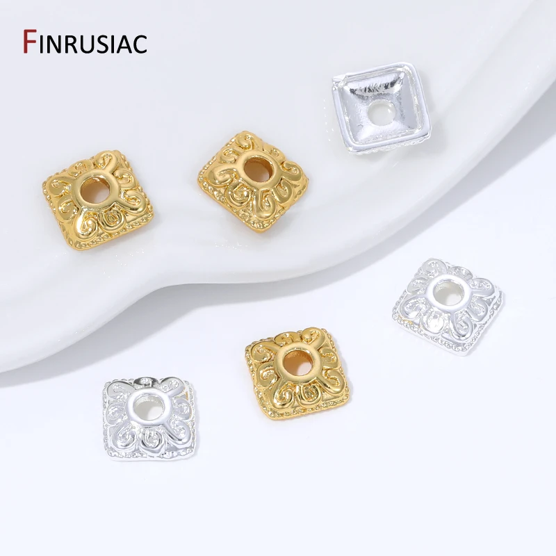 18K Gold Plated Brass Square Beads End Caps For Jewelry, 7mm Flower Bead Caps for DIY Bracelet Necklace Making Accessories - view 4