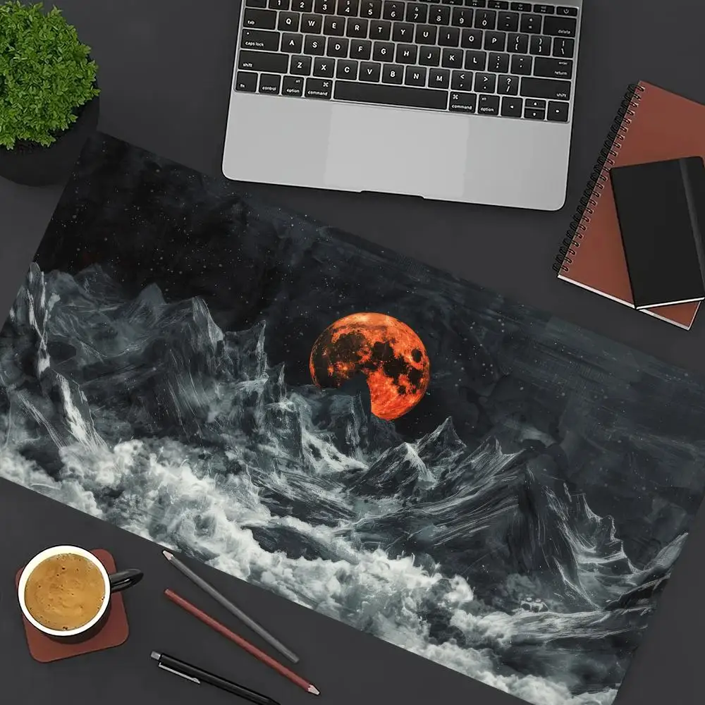 لوحة ماوس على شكل قمر بمناظر طبيعية كبيرة لوحة ماوس ألعاب مطاطية مضادة للانزلاق مقاس XXL ملحقات كمبيوتر مكتبية للألعاب حصيرة مكتبية ممتدة #2