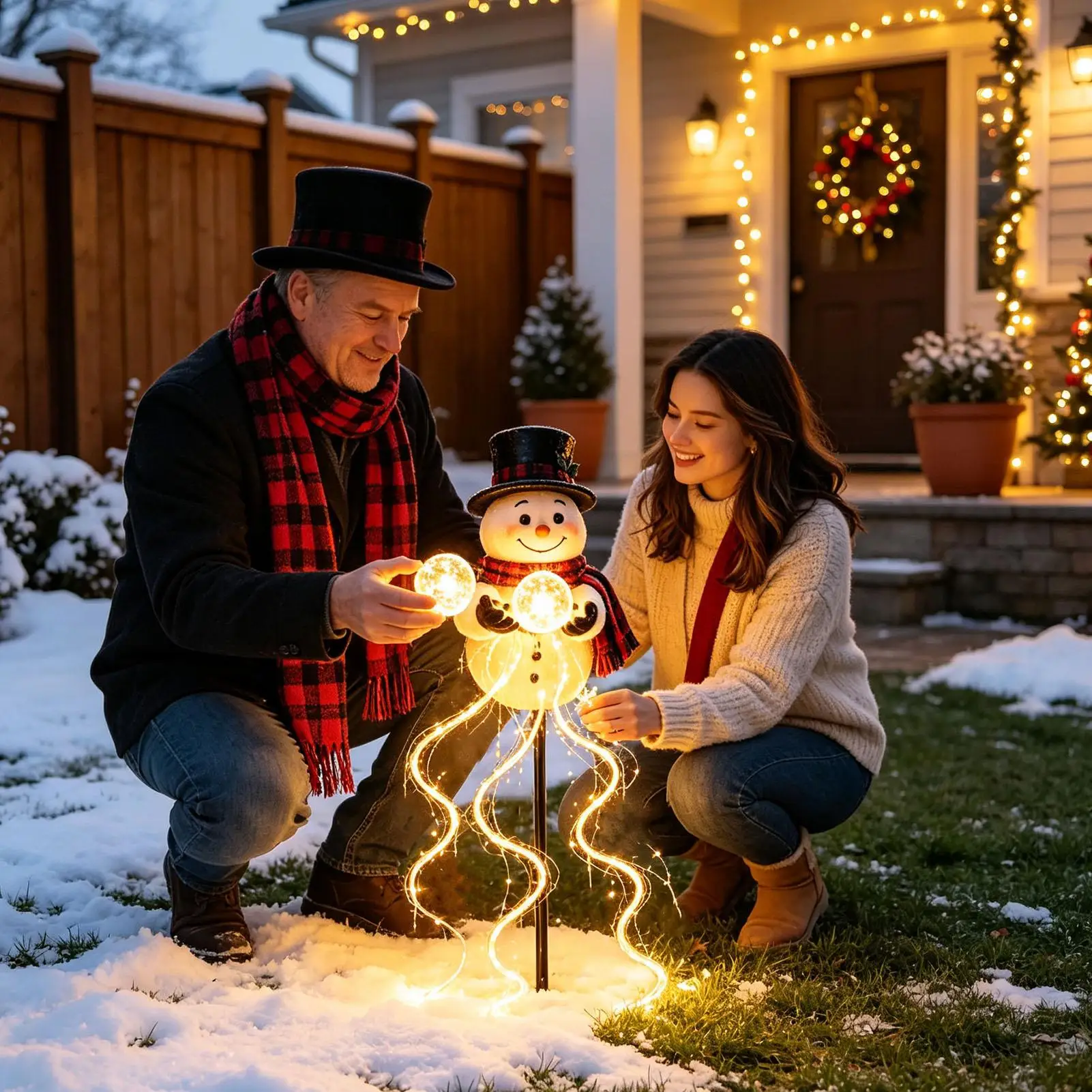 Magical Snowman & Star Christmas Stake Lights Solar-Powered LED Decorative Lights for Gardens, Lawns, and Holiday Ambiance