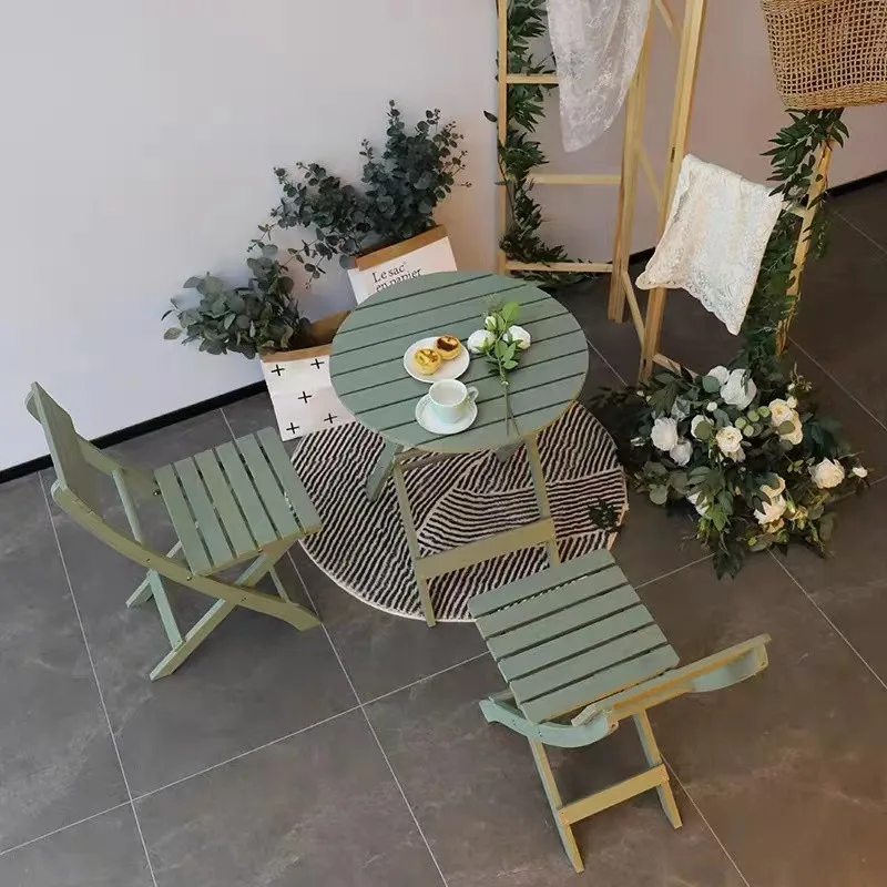 Wholesale Balcony Outdoor Patio Furniture Metal Frame Folding Coffee Table And Chair Wood Patio Garden Sets