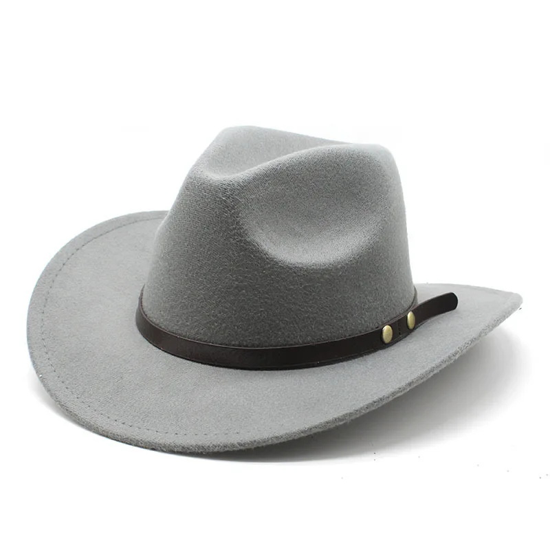 Neue Unisex Vintage Western Cowboy Cowgirl Filzhut mit Punk Gürtel Winter Herbst Panama Nachahmung Wolle Jazz Cap – Detail 11