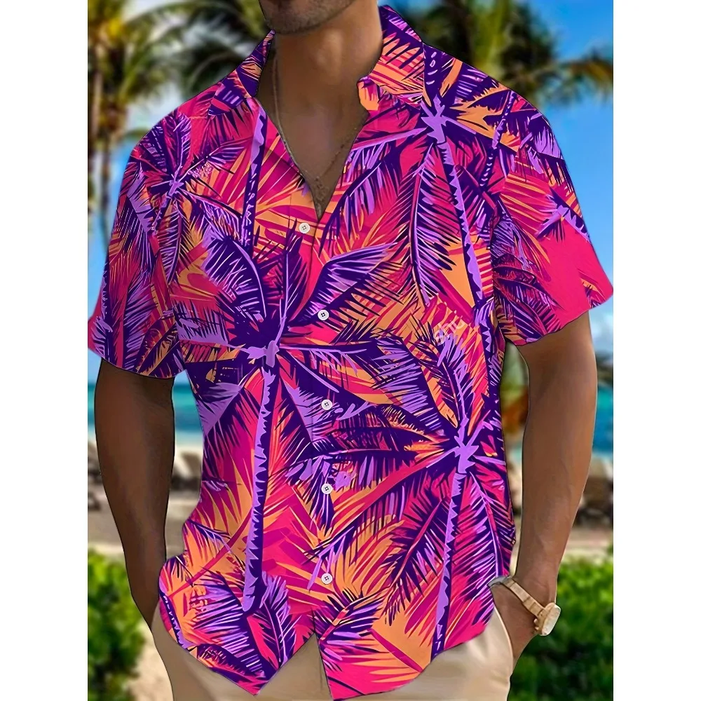 Men Vibrant Sunset Palm Hawaiian Shirt Lightweight Short Sleeve Button Down Tropical Holiday Beach Shirts