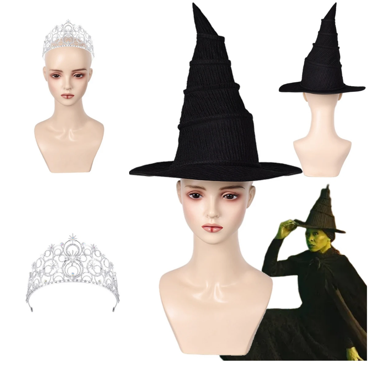 

2024 Movie Wiked Elphaba Cosplay Women Witch Hat Headwear Fantasia Costume Accessories Cap Halloween Carnival Costume Props