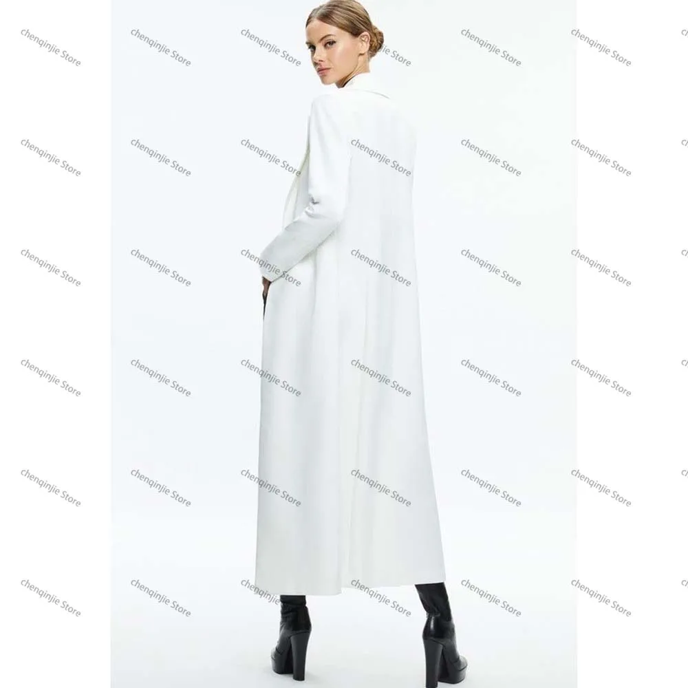 White Long Blazer for Women Long Sleeve Peak Lapel One Button Jacket Smart Casual Slim Work Office Coat 1 Piece Clothing