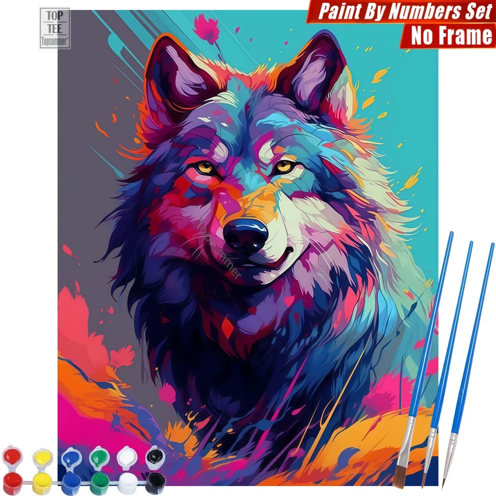 

Набор для рисования маслом DIY: Абстрактный яркий волк - Цветная картина для декора дома и спальни, подарок на День матери для жены