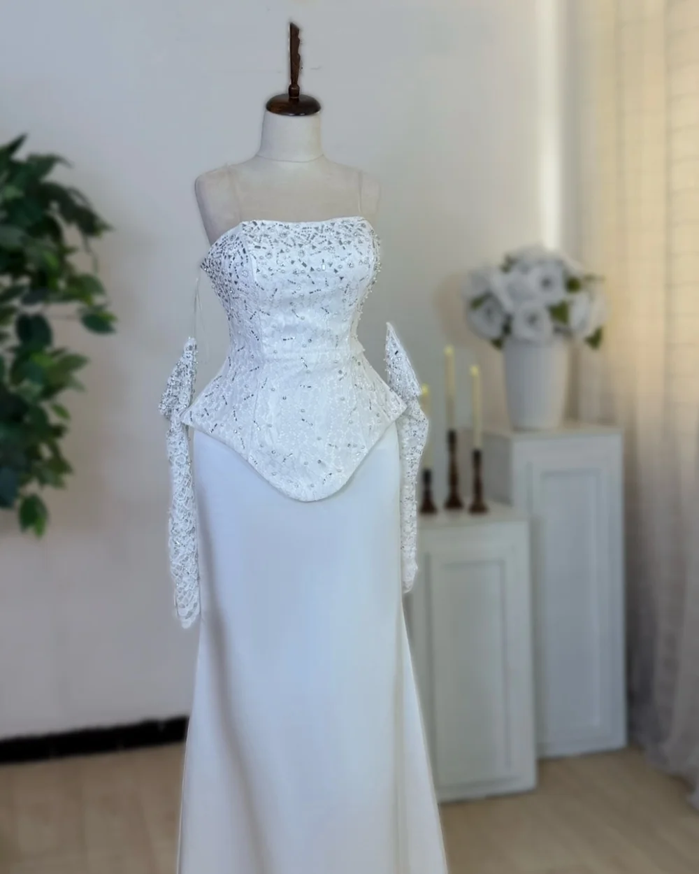 

Customized Exquisite Jersey Sequined Pleat Mermaid Strapless Long Dresses Bespoke Occasion Chinese Style Simple