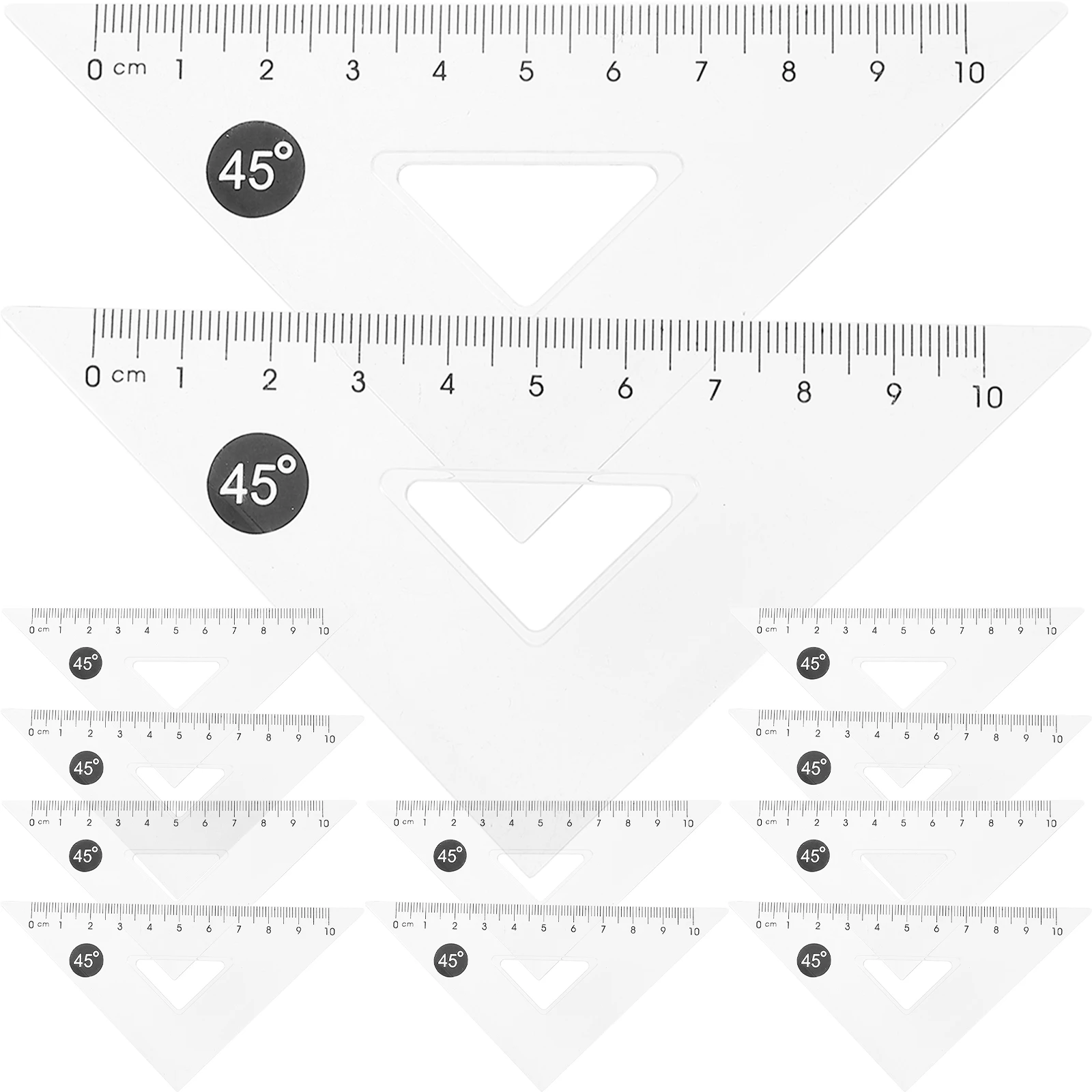 

12pcs Triangle Rulers Transparent Plastic 45 Degree Measuring Tools Drawing Math Geometry Office Classroom Use Ruler Painting