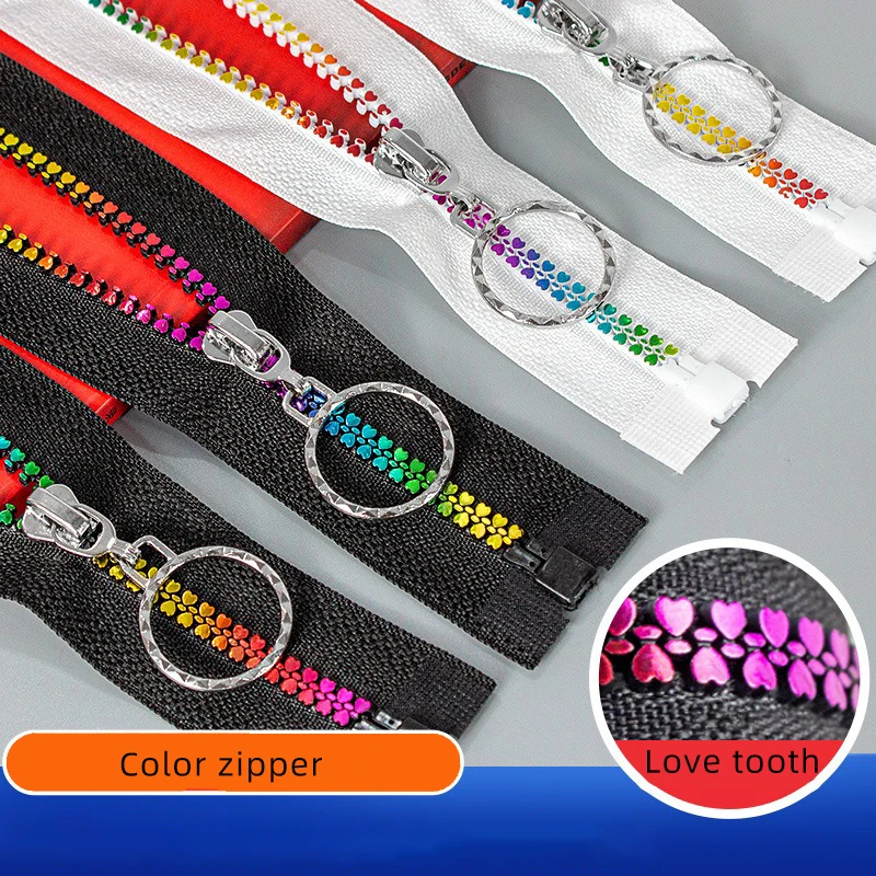 (10pcs)5# resin single open 60CM love tooth zipper closed tail plated colorful children's zipper single end open tail