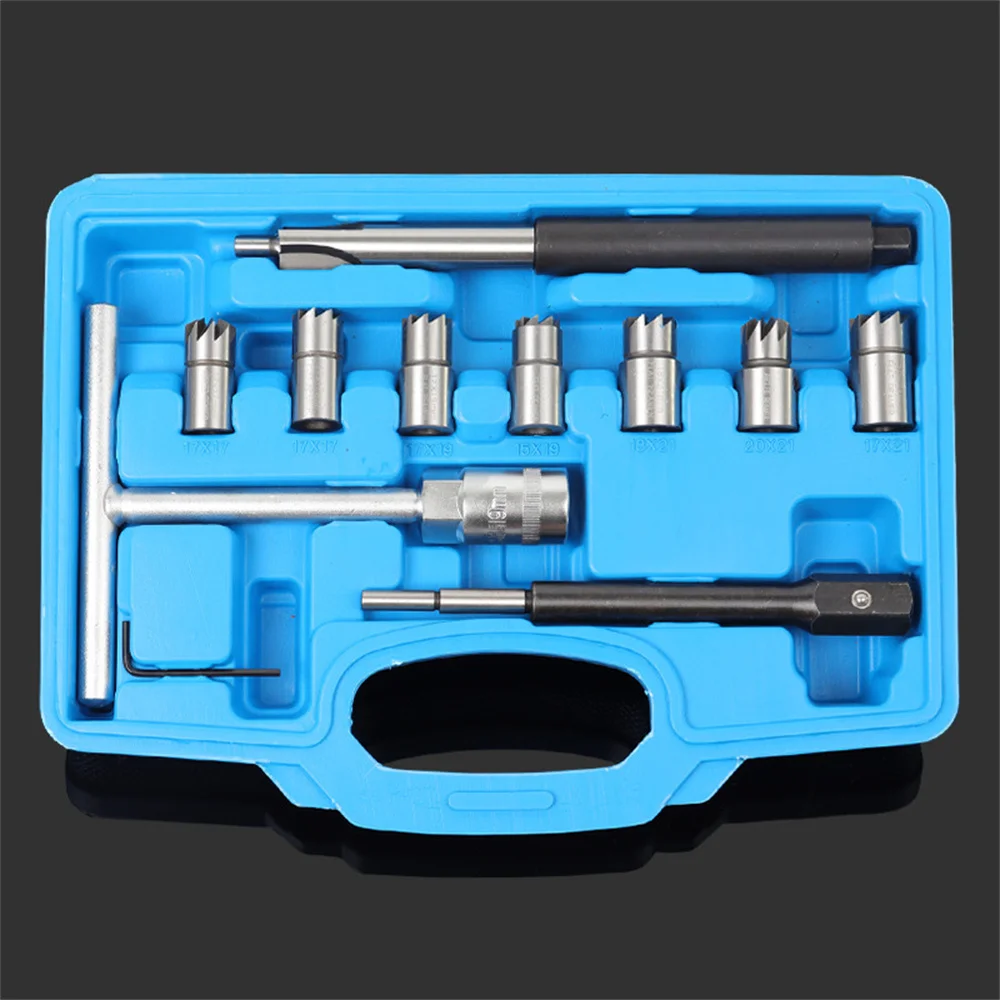 11 Piece Diesel Fuel Injector Base Reamer Cleaning Tool Cleaner