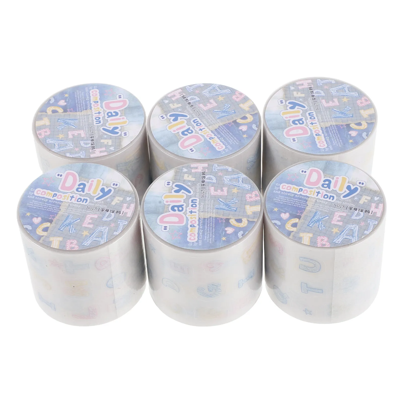 6 Rolls Gradient Alphabet Washi Tape Letter Stickers for Journal Scrapbook Planner Decorative Tape DIY Craft Supplies
