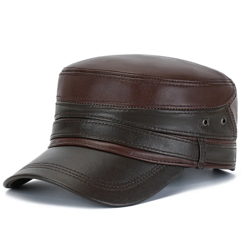Autumn Winter Men's Genuine Leather Hat Military Hats Personality Retro Trend Flat Cap Party Hats Cowhide Leather Caps For Men