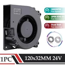 Gdstime 24V DC Brushless Radial Fan 120mm Large Turbo Blower 120mmx32mm Cooling Fan 12032 Ball Cooler for Industrial Portable