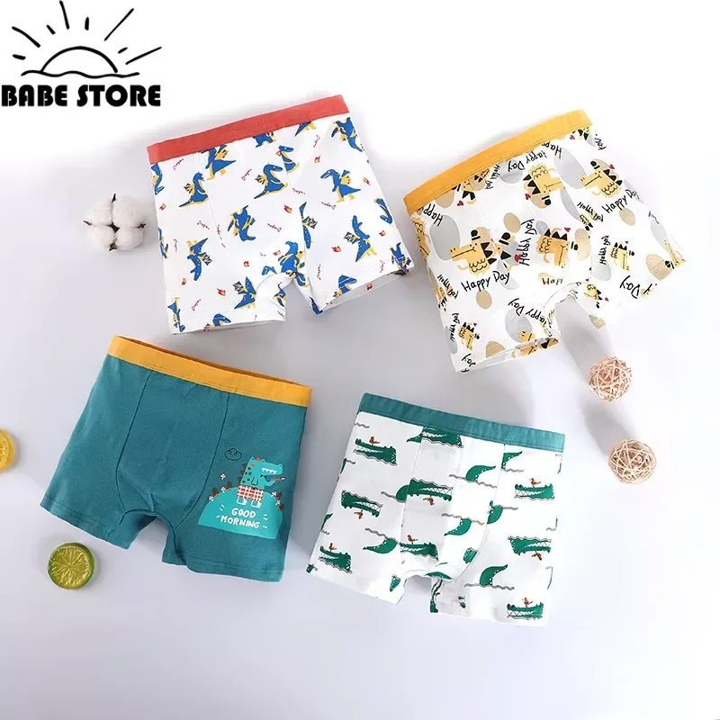 4pcs/lot Kids Boys Underwear Cartoon Pure Cotton Children\'s Shorts Panties  Cute Dinosaurs Pattern Teenagers Cotton Underpants