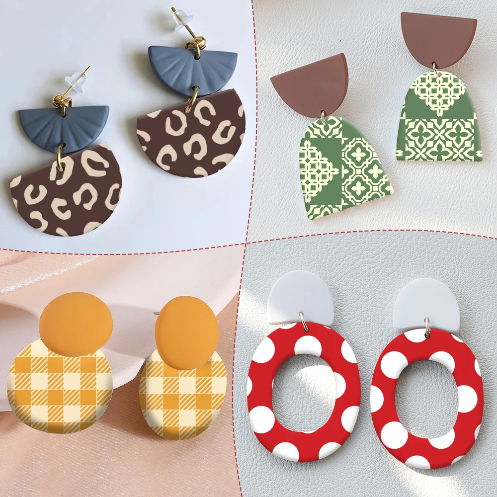 Leopard Print,Ethnic Grid,Gingham Check,Polka DotSilkscreen Stencil for Polymer Clay Earrings, Bold Jewelry Making Supplies