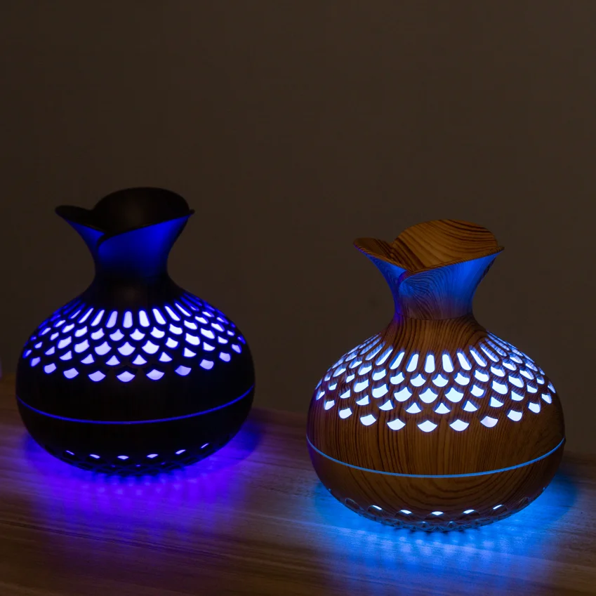 Pelembap Bunga USB Serbuk Kayu 300ML Pelembap Udara Bunga Mini Penyebar Aroma USB Aromaterapi Senyap dengan Lampu Warna-warni