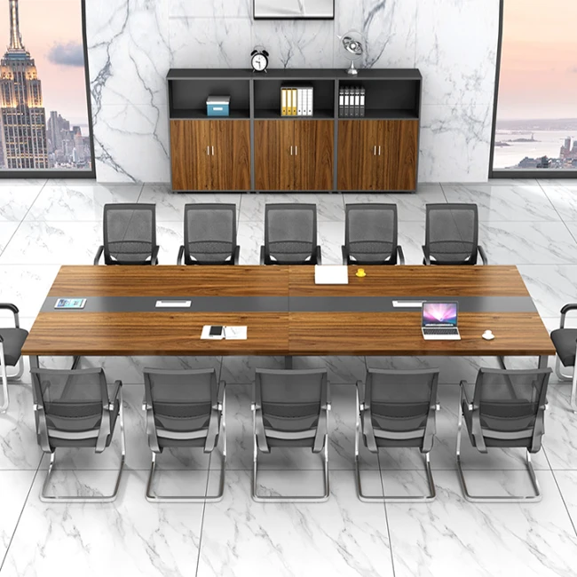 Table de conférence en bois fabriquée en usine Table de conférence avec pieds en métal Table de conférence pour 12 personnes