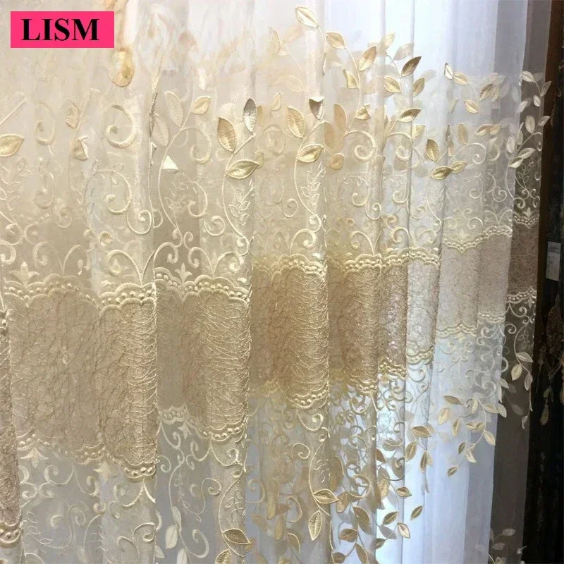 European Window Sheer Curtains Tulles for Living Room Bedroom Dining Luxury Voile Yarn Door Transparent Embroidery High Grade