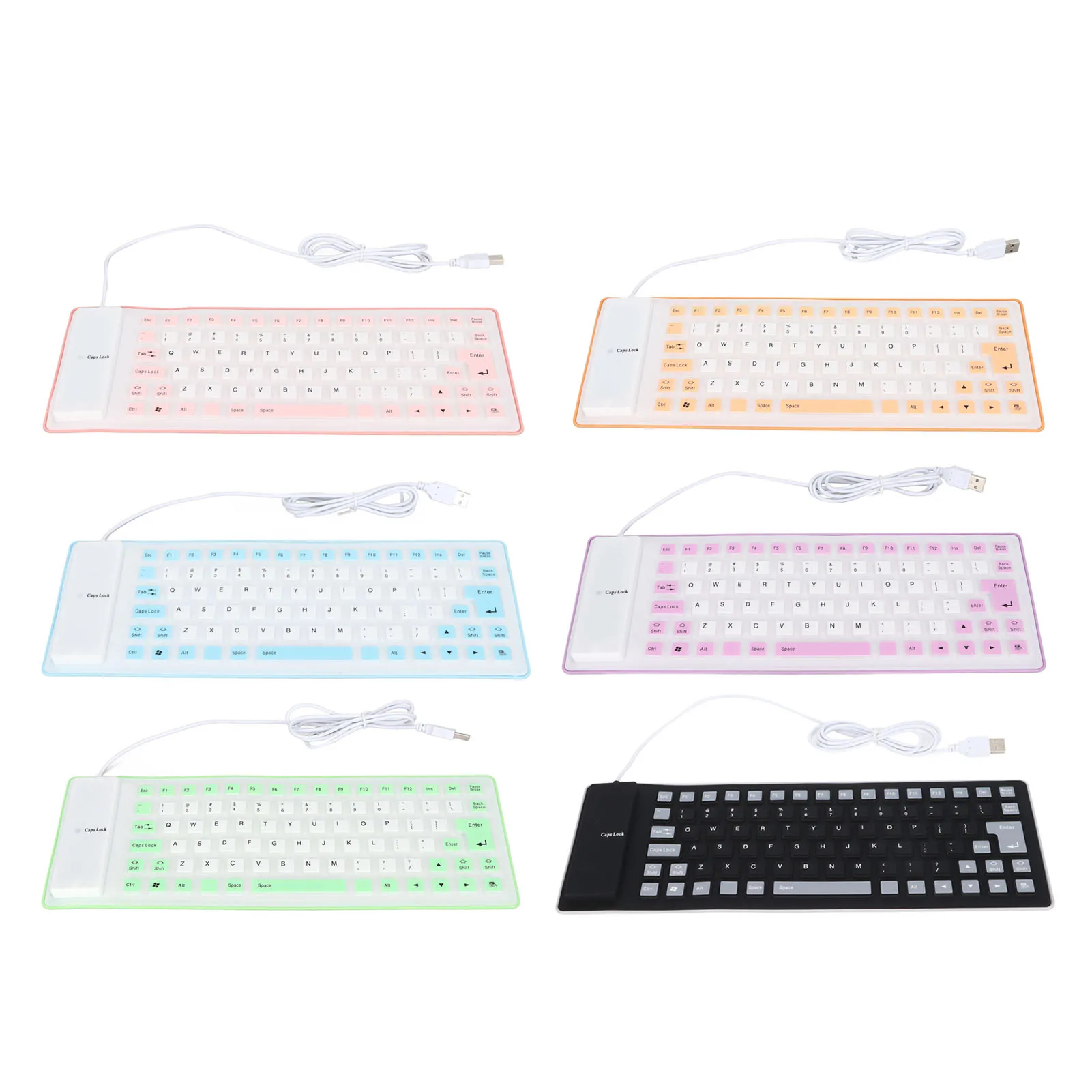 Soft Silicone Keyboard Soft Comfortable Fully Sealed Design Mute Button USB Wired Foldable Silicone Keyboard for PC Notebook