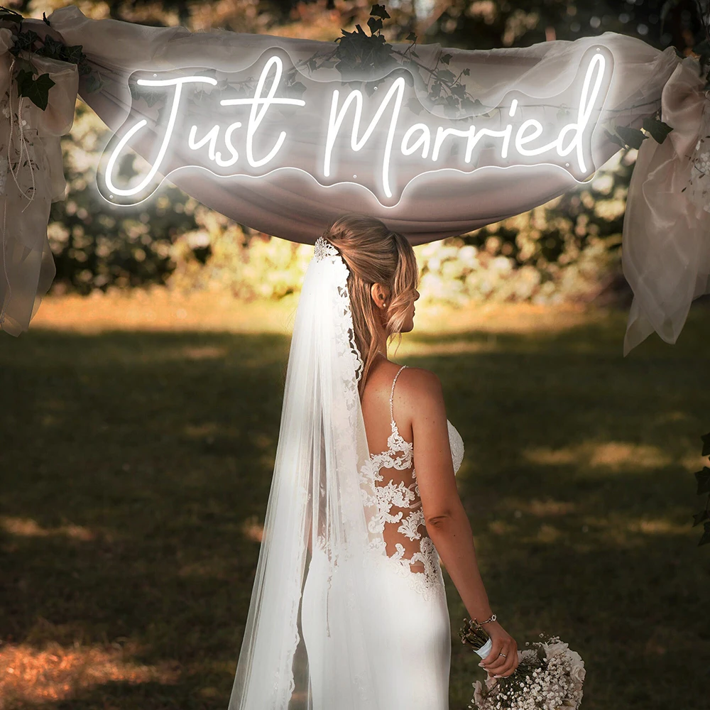 Just Married Neon Sign Romantic Wedding Party Photo Backdrop Decoration Handmade Neon Signs Custom LED Neon Light Couples Gifts