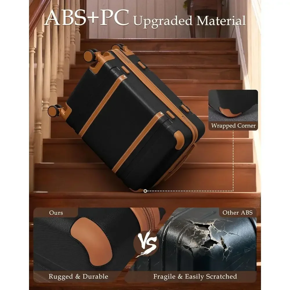 5-Piece Hardshell Luggage Set with Spinner Wheels, PC+ABS Material, TSA Lock (Black/Brown)