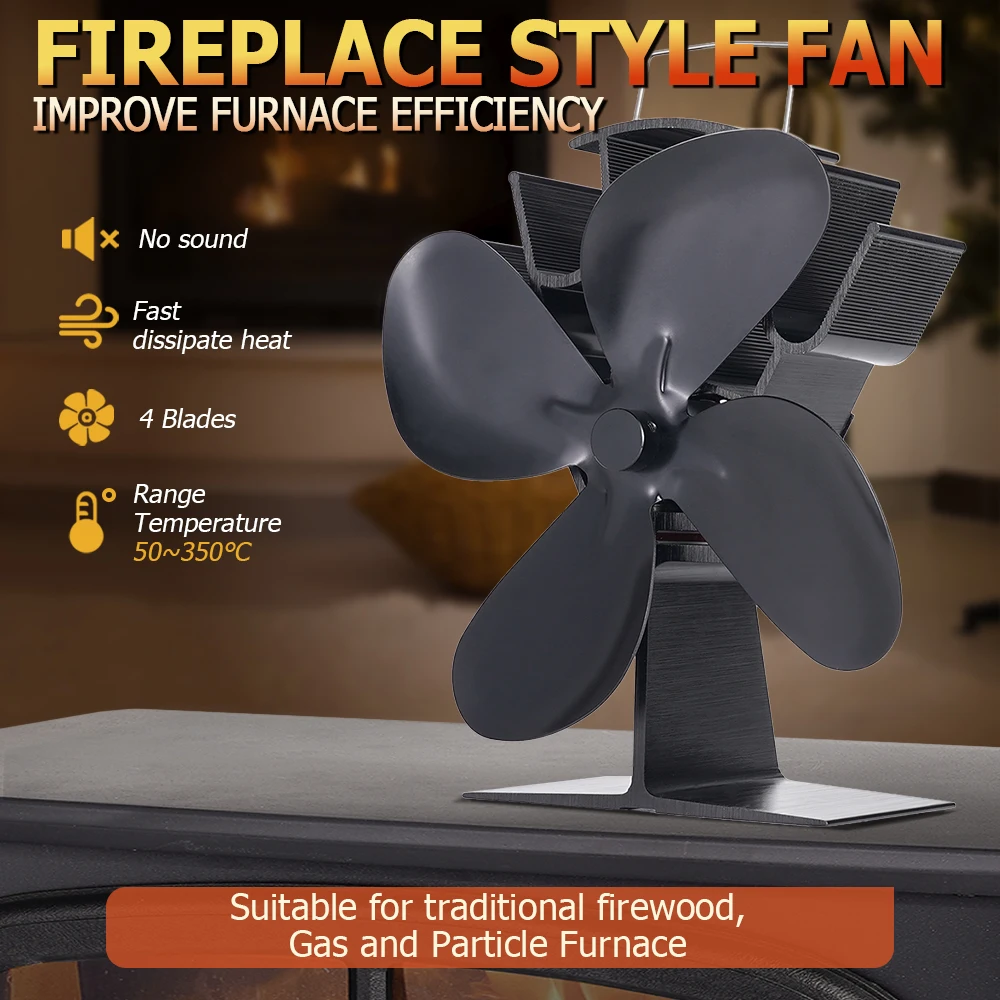 

4 Blade Fireplace Fan Heat Powered Stove Fan Log Wood Burner Eco Friendly Quiet Winter Warm Home Efficient Heat Distribution