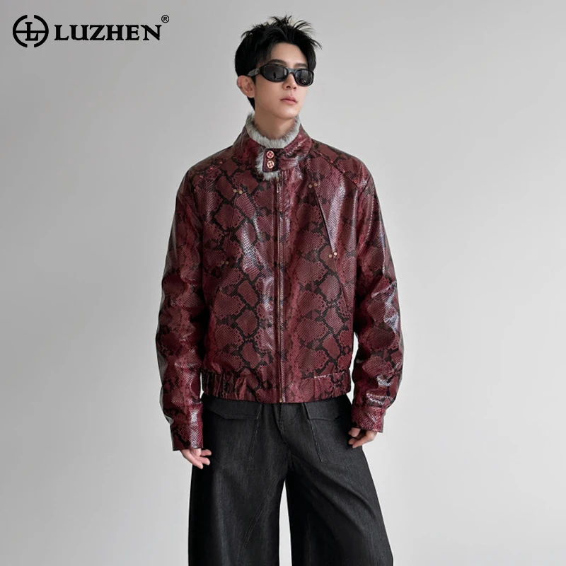 

LUZHEN 2025 Winter New Original High Quality Faux Fur Liner Warm Padded Leather Jacket Men's Trendy Handsome Casual Coat JY5412