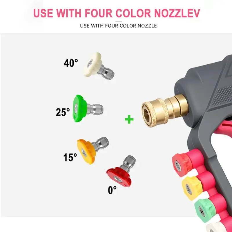 High Pressure Car Wash Gun Set With 4-Color Nozzle With 3 Adapter Anti-Tangle Rotating Short Gun For Home Use