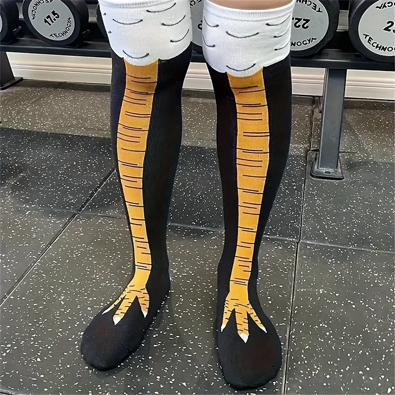 Men Funny 3D Chicken Socks Print Cartoon Cosplay High Flexibility Thigh High Sock Cotton Fashion Thin Toe Feet