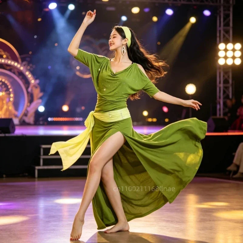 New Belly Dance Practice Dress Oriental Folk Classic Color Robe For Women Stage Performance Dance Costume