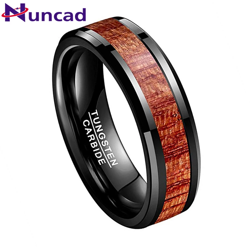 NUNCAD 8mm Black Polished Inlaid Artichoke Plane Oblique Tungsten Carbide Ring Fashion Wedding Jewelry Best Gift AAA Quality